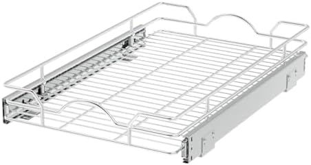 Pull Out Cabinet Organizer 2 Pack (15" W x 21" D), Pull out Shelves 1 Tier, Cabinet Slide Out Shelves for Base Cabinet Organization in Kitchen Bathroom Pantry, Bottom Mount, Chrome Finish