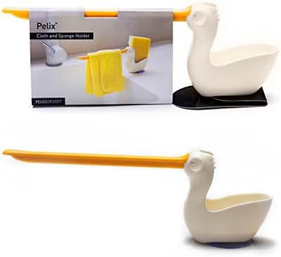 Pelix Plastic Sponge and Cloth Holder for Kitchen Sink Caddy with Suction Cup, 2 in 1 Dish Kitchen Organizer and Decor, Fits All Dish Scrubber, Sponge and Cloth Standard Size