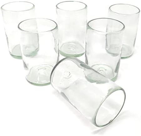 Hand Blown Drinking Glasses, Set of 6, Natural Clear, 14 oz