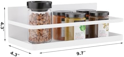 Magnetic Spice Rack Organizer Single Tier Refrigerator Spice Storage Shelf, Easy to Install The Side of The Refrigerator Can Hold spices, Jar of Olive Oil (White, 2 PACK)