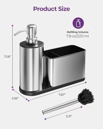 Kitchen Sink Caddy Organizer Stainless Steel Dish Soap Dispenser Set-3 in 1