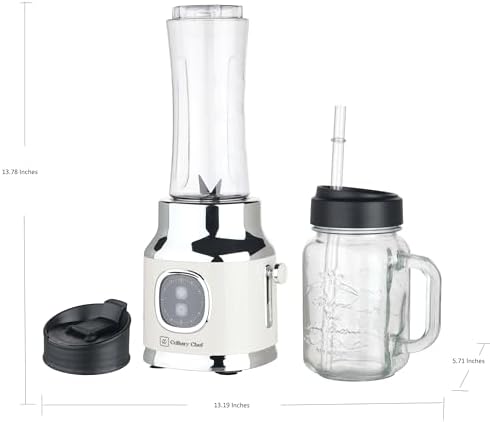 Culinary Chef, 300W Smoothie Maker Blender with 500ml Glass Mason Jar & 600ml BPA-Free Sports Bottle, Personal Smoothie Blender for Smoothies, Shakes, Frozen Fruit & Ice, Cream - Image 6