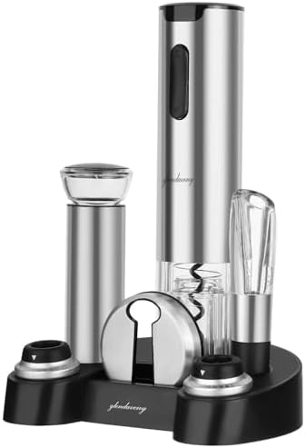Electric Wine Opener Set with Stand, Wine Gift Set with Rechargeable Wine Opener, Wine Aerator, Foil Cutter, Vacuum Pump and 2 Stoppers, 7-in-1 Wine Bottle Opener Set for Home Party Bar Outdoor Gift