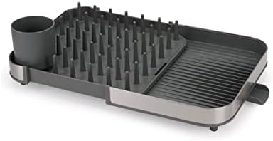 Joseph Joseph Duo Expanding Dish Drying Rack with Removable Silverware Holder, Draining Spout, Stainless Steel