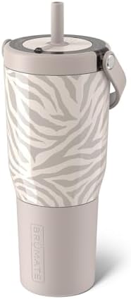 BrüMate Resa 35oz 100% Leakproof Travel Tumbler with Handle & Straw | Flexible SoftSip Straw | Silicone Sleeve for Durability | Stainless Steel | Cup Holder & Travel Friendly Water Bottle | (Zebra) by Br%C3%BCMate