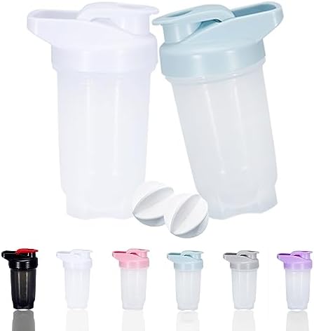Shaker Bottle Protein Shakes Cup and 10-Ounce/300ML Shaker-Bottle with Whisk Balls, Protein Shakers Bottles Set, Non-BPA plastic (White+Blue(2PCS)) by GAISHION