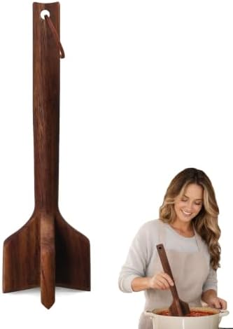Handcrafted One-Piece Teak Wood Meat Chopper & Masher, Ground Beef Hamburger Smasher, Potato Masher and Chicken Shredder, Durable Kitchen Cooking Utensil Gadget, 11 x 3 Inches