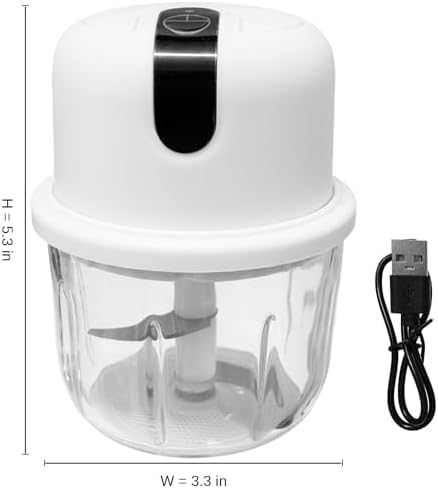 Mini Electric Garlic Chopper, 350ML Glass Bowl Food Processor, USB Rechargeable/Battery Operated Mincer with 3 Stainless Steel Blades for Garlic, Ginger, Chili, Nuts, White - Image 6
