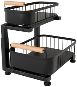 Premium Large Under Sink Organizer, 2-Tier Pull Out, Adjustable
