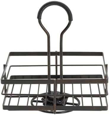 Nova Rotating Condiment Caddy, Handcrafted Iron and Acacia Wood Table Organizer with Spinning Platform and Carrying Handle, Contemporary Black Finish, 8.75 x 7 x 9.25 Inches