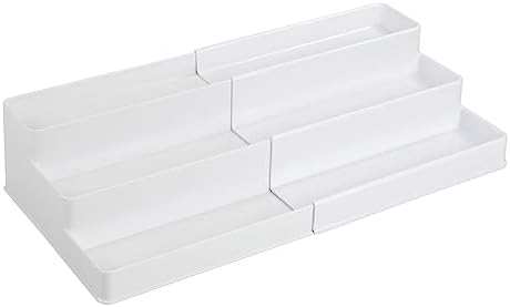 Plastic Expandable 3-Tier Shelf Rack Organizer - Storage for Bathroom Vanity, Cabinet, Cupboard, Drawer - Holds Medicine, Vitamins, Supplements, Cosmetics - Ligne Collection - White