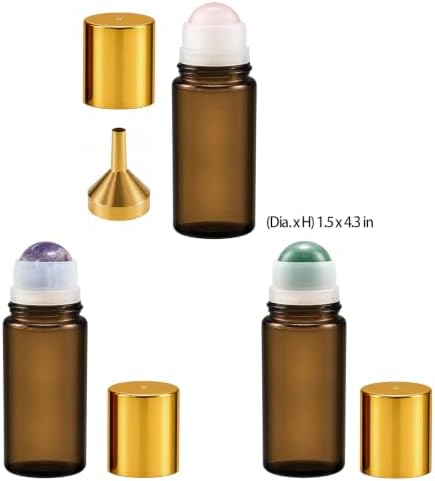 3 PCS 1.7 oz Amber Glass Roller Bottles, with a Funnel, Natural Stone Ball - Image 4