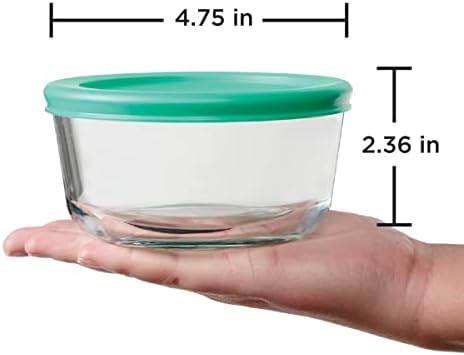 2 Cup Glass Storage Containers with Lids, Set of 4 Glass Food Storage Containers with Mint SnugFit Lids