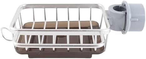 Haofy Kitchen Faucet Sponge Holder, Sink Faucet Caddy Organizer with Drip Tray for Dish Soap Brush, 5.7 x 10.5 x 3.5 (Silver)