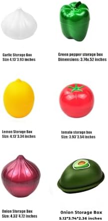 6PCS Fruit and Vegetable Shaped Food Saver Reusable Sealed Crisper For Pepper Saver, Avocado Onion Garlic Tomato and Lemon Keeper,Refrigerator Vegetable Crisper Food Storage Containers Holder