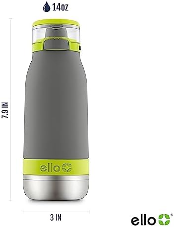 Emma 14oz Vacuum Insulated Stainless Steel Kids Water Bottle with Straw and Built-in Carrying Handle and Leak-Proof Locking Lid for School Backpack, Lunchbox and Outdoor Sports, Gray