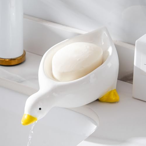 Duck Ceramic Soap Dishes,Soap Holder with Drain,Soap Dish Container