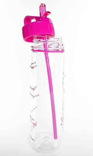 Brave SlimKim 30 oz Motivational Water Bottle with Time Marker & Straw for Breast Cancer Awareness - Reusable Clear Water Bottle for Workout, Gym, Travel - Hot Pink