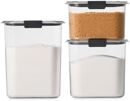 Brilliance Plastic Food Storage Pantry Baking Set, 3 Containers with Lids (6 Pieces Total), BPA-Free, Clear