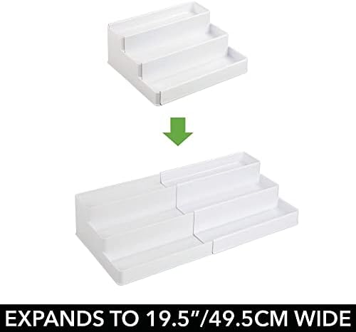 Plastic Expandable 3-Tier Shelf Rack Organizer - Storage for Bathroom Vanity, Cabinet, Cupboard, Drawer - Holds Medicine, Vitamins, Supplements, Cosmetics - Ligne Collection - White