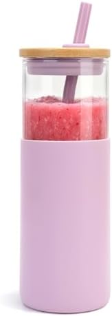 24 oz Glass Tumbler with Lids and Straws, Reusable Iced Coffee Cups