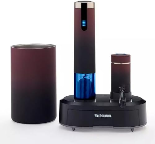 Electric Blue Omega All-In-One Automatic Wine Opener & Preserver Set - Fully Electric Corkscrew with Charging Station & Accessories – Aerate Wines & Seal Bottles, 7 Piece Set (Ombre)