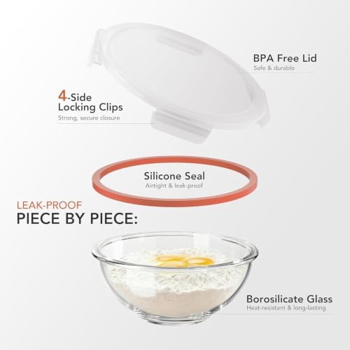 GENICOOK 4Set Nesting Glass Mixing Bowl Set with Airtight Lids BPA Free - Image 4