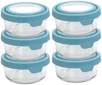 2 Cup Glass Storage Containers with Lids, Set of 6 Glass Food Storage Containers with Mineral Blue TrueSeal Lids