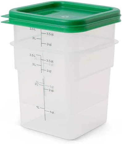 Food Storage Container with Lid (Microwave Safe and BPA-Free) - 2 Pack - Classic Series Square with Green Lid - 4 QT (Quart) - Commercial Grade for Food Prep (Translucent)