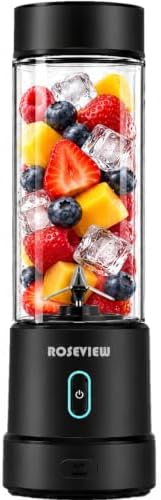 Portable Smoothie blender ROSEVIEW Glass bottle 200W Power USB rechargeable mini Handheld Ice Shakes Cup blend juicer Cordless blender Personal smoothies maker Fruit mixer by BlendingDrinkingSmoothiesinaGlassBottle