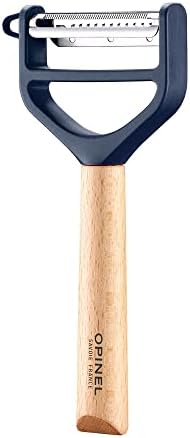 T-DUO Peeler - Beech Wood Handle - Double Stainless Steel Blade - Vegetable Peeler, Preparation of Juliennes - Ideal for Right and Left Handed People - Blue
