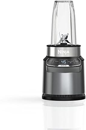 Ninja BN400 Nutri Pro Compact Personal Blender, Auto-iQ Technology, 1000-Watts, for Frozen Drinks, Smoothies, Sauces & More, with 18-oz. & 24-oz. To-Go Cups & Spout Lids, Stone Silver (Renewed) by Amazon+Renewed