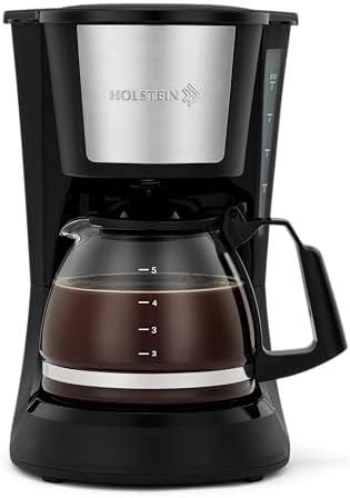 Holstein Housewares 5 Cup Drip Coffee Maker – Compact and User-Friendly with Auto Pause & Serve, Reusable Filter & Glass Carafe, Office & Dorm Use, Black by HolsteinHousewares