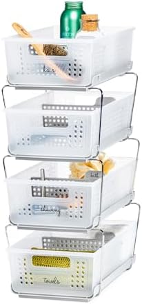 2 Tier Organizer, Under Cabinet Storage with Pull Out Sliding Drawers, for Cleaning Supplies, Pantry, Undersink, Sponges, Bottles & Bath, Pull Out Baskets, Frost 2 PACK