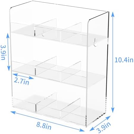 Acrylic Tea Bag Organizer, 3 Layers Tea Bag Holder for Tea Packets, No Assembly Required, Wall Mount Display Tea Caddy for Countertop or Cabinet, 9 Slots, Clear