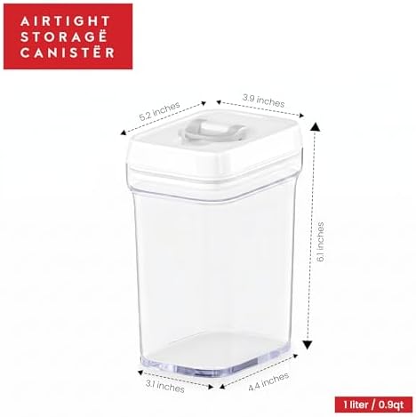 Airtight Food Storage Containers for Pantry With White Lids 1L - 6 Pack - Clear Plastic Air Tight Kitchen Containers Pantry Organization and Storage BPA-Free Keeps Food Fresh & Dry