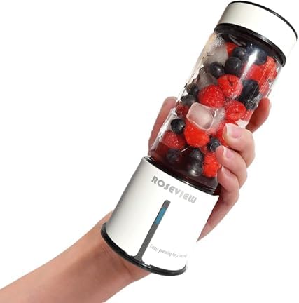 Portable Smoothie Blender ROSEVIEW Glass Cordless Mini Shakes Cup blend for smoothies USB rechargeable juicer 2 battery Handheld Personal travel Jet mixer by BlendingDrinkingSmoothiesinaGlassBottle