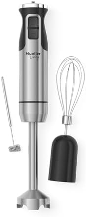 MuellerLiving Ultra-Stick Immersion Hand Blender, 500W Heavy Duty Motor, 8-Speed Turbo Setting, Includes Blending Shaft, Whisk, Milk Frother & Measuring Beaker by Mueller