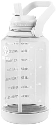 Motivational Water Bottle with Straw Lid and Time Marker (64 oz, Cloud White) - Leakproof, BPA Free Water Bottle for Daily Intake Tracking