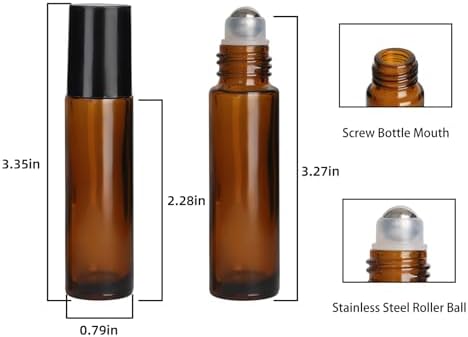 24 pcs 10ml Amber Glass Roller Bottles with Steel Balls and Black Caps - Image 2