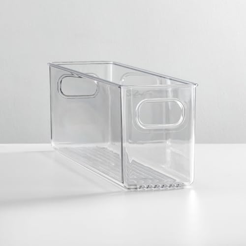 Plastic Long Stackable Storage Organizer Container, Organization Bin w/Handles for Kitchen, Pantry, Fridge, Freezer, Cabinet, Perfect to Hold Breast Milk - Ligne Collection - Clear