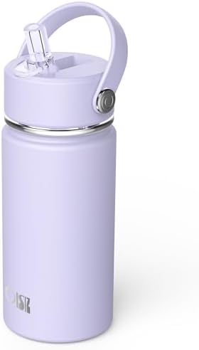 Kids Water Bottle with Straw Lid 14oz, Vacuum Insulated 316 Stainless Steel Water Bottles for Kids for School, Leakproof Water Bottle, BPA Free and Keep Cold for 24 Hours