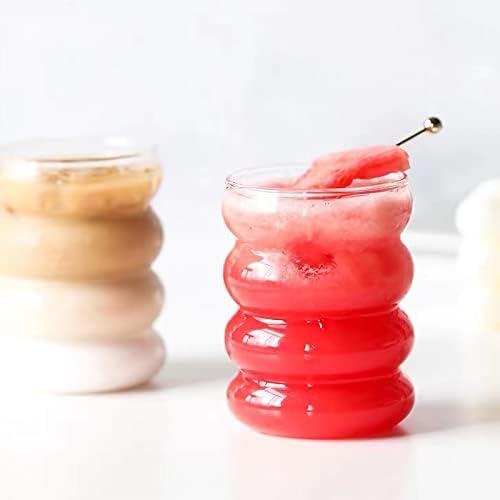 4 Pcs Drinking Glasses with Glass Straw 14oz Glassware Set,Cocktail Glasses,Iced Coffee Glasses,Beer Glasses,Ideal for Water,Soda,Tea,Gift with Cleaning Brushes