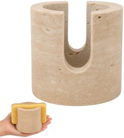1 Pack Travertine Sponge Holder for Kitchen Sink Counter, Natural Stone