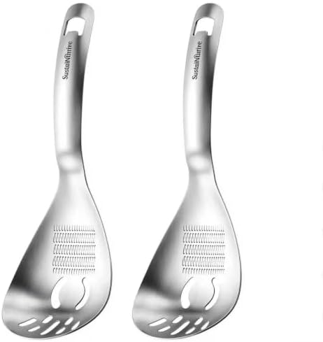 5‑in‑1 Multifunctional Cooking Spoon, 304 Stainless Steel Kitchen Utensil, Egg Yolk Separator, Potato Masher, Ginger Garlic Grater, Slotted Strainer Spoon, Dishwasher‑Safe, Set of 2
