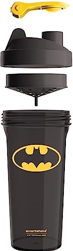 Lite Justice League Protein Shaker Bottle 800ml – DC Comics Water Bottle, Leakproof BPA Free Gym Shaker Bottle for Protein Shakes And Protein Powder - Batman Logo