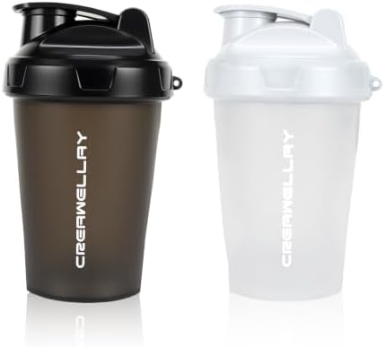 2 Pack Shaker Bottles for Protein Mixes, 17 oz Small Protein Shaker Bottle with Handle, Gym Shaker Cups with Blending Ball for Pre Workout, BPA-Free & Dishwasher Safe(Black, White) by CREAWELLAY