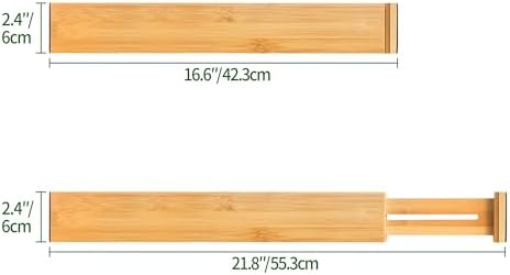 6-Pack Adjustable Bamboo Drawer Dividers, Expandable Drawer Organizer for Kitchen Utensils, Clothes, Bathroom, Office – Fits Drawer Interiors 16.6" to 21.8"