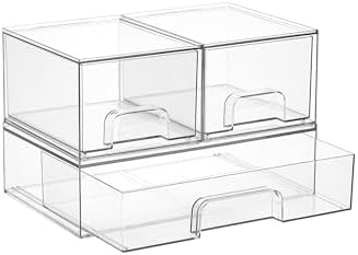 Clear Stackable Storage Drawers Set of 5, Plastic Organizer Bins