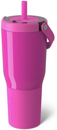 BrüMate Resa 35oz 100% Leakproof Tumbler w/Handle & Straw | Flexible SoftSip Straw | Silicone Sleeve for Durability | Stainless Steel | Cup Holder & Travel Friendly Water Bottle (Vivid Magenta) by Br%C3%BCMate